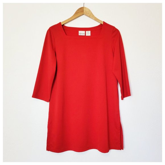 Reflections Red Tunic Blouse Cherry Tomato Red Half Sleeve Square Neck Blouse - Picture 14 of 14